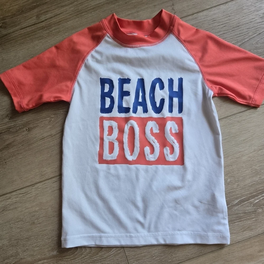 Kids Set of 2 EUC Short Sleeve Rashgaurds Beach Boss & Shark Patrol Size 6